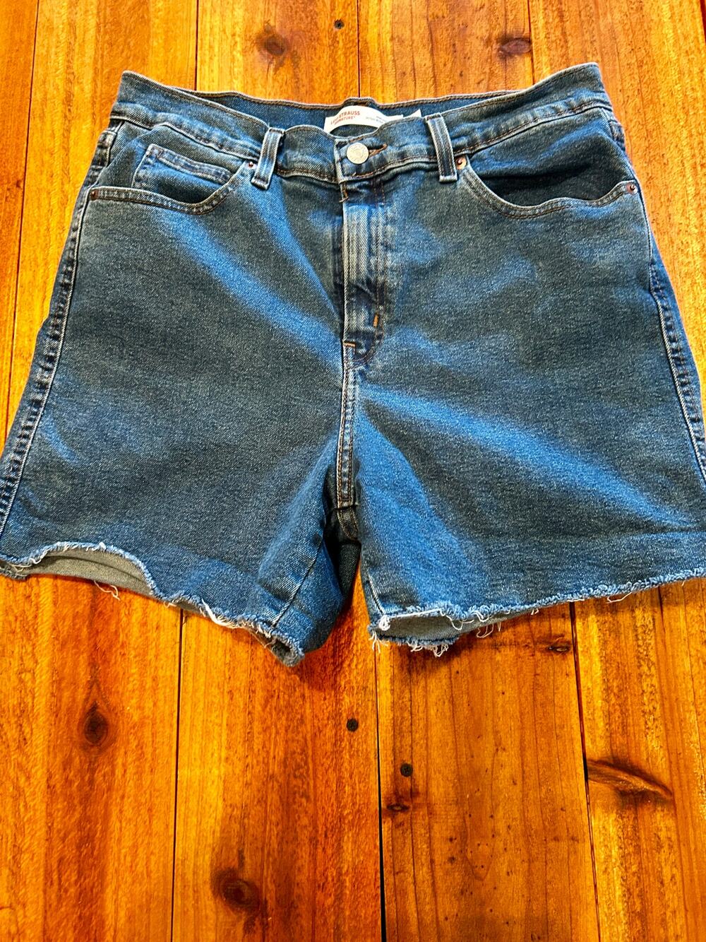 Signature by Levi Strauss Womens 12 High Rise Denim Cutoff Shorts Jorts Raw Hem